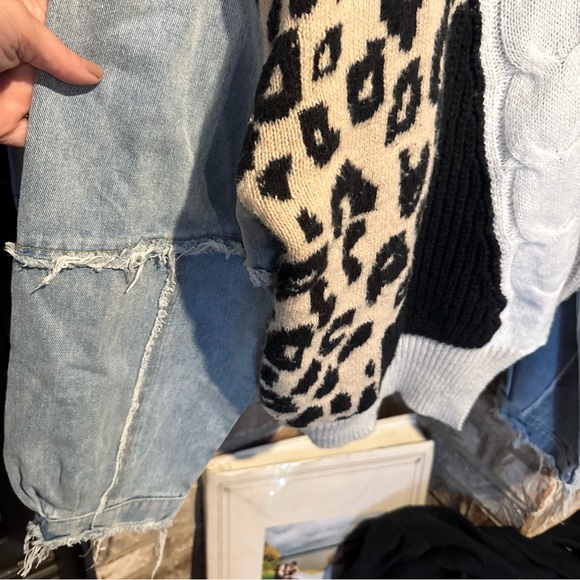 BiBi Patchwork Sweater - Black, White, Cream, Blue - Picture 3 of 5